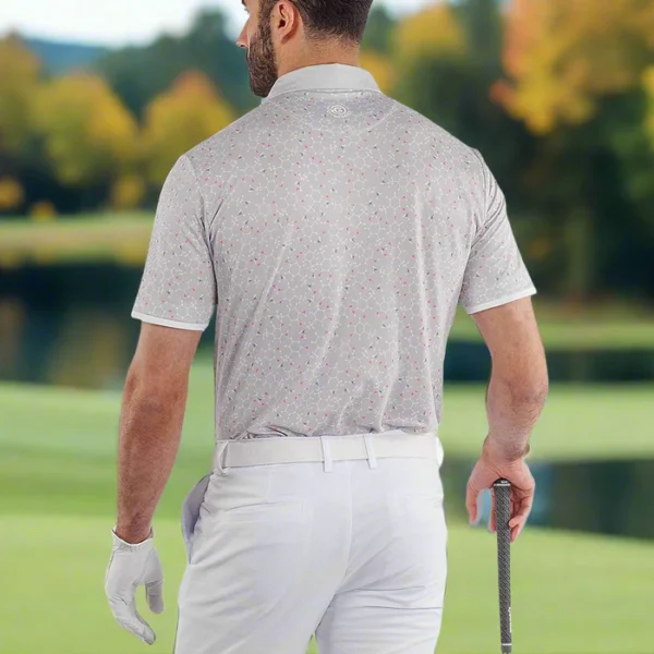 Galvin Green Mannix Polo Shirt - Cool Grey/Coral - Image 6