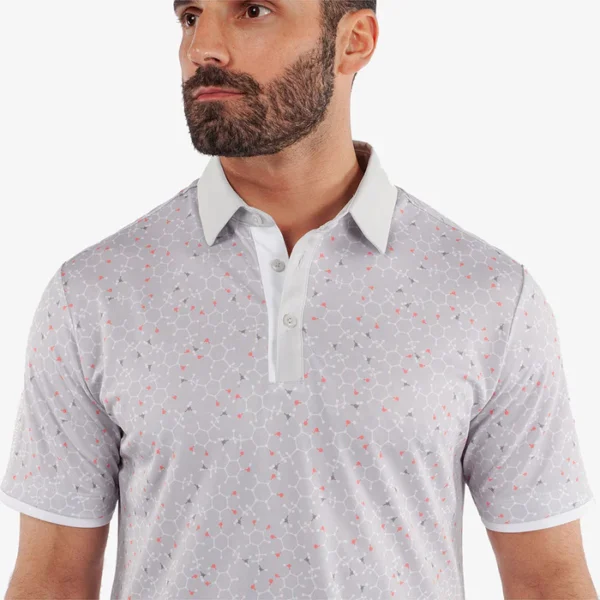 Galvin Green Mannix Polo Shirt - Cool Grey/Coral - Image 3