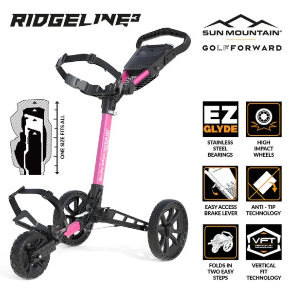Sun Mountain Ridgeline 3-Wheel Push Trolley - Pink - Image 7